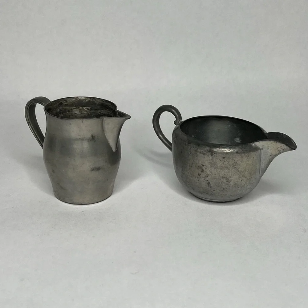 Early American Antique Vintage Lot of 2  Pewter Creamer‎ Milk Holders 2
